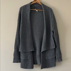 POL Gray Open Knit Cardigan Size Large Cotton Blend Long Sleeve Oversized